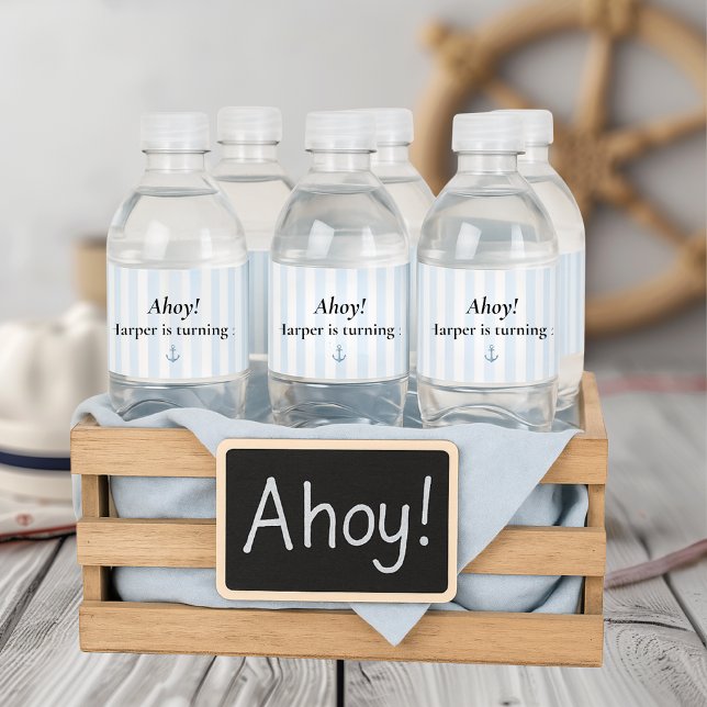 Ahoy Nautical | Pastel Blue Sailboat Birthday Wasserflaschenetikett (Von Creator hochgeladen)