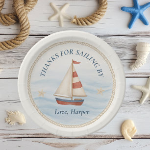 Ahoy Nautical Sailboat Geburtstag Blue & Red Pappteller
