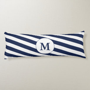 Ahoy! Nautische Monogramm Navy Blue & White Streif Seitenschläferkissen