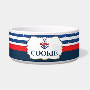 Ahoy Navy Blue Red Dog Cat Pet Napf