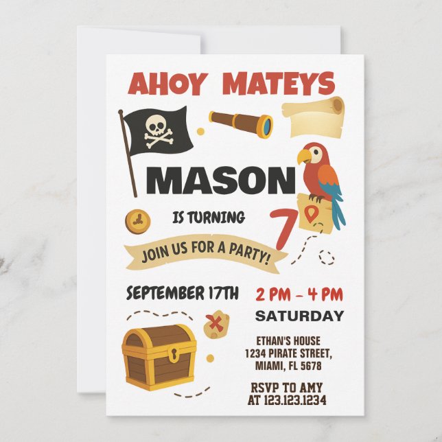 Ahoy! Pirate Birthday Einladung für Kinder (Vorderseite)
