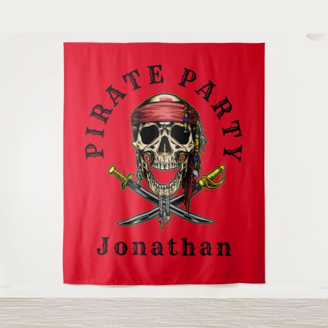 Ahoy Pirate Skull Hintergrund Wandteppich (Vorderseite)