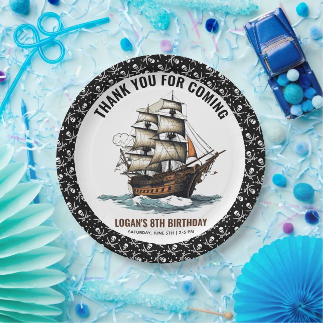 Ahoy! Piratenschiff 8. Geburtstag Pappteller (Party)
