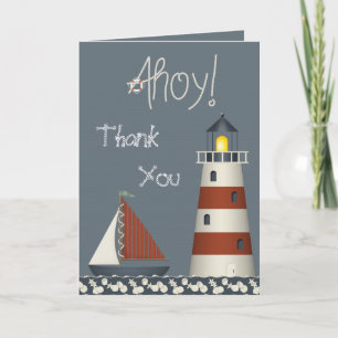 Ahoy Sail Boat & Lighthouse Danke Karte