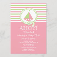 Ahoy Sailboat Nautical Girl Baby Shower Einladung