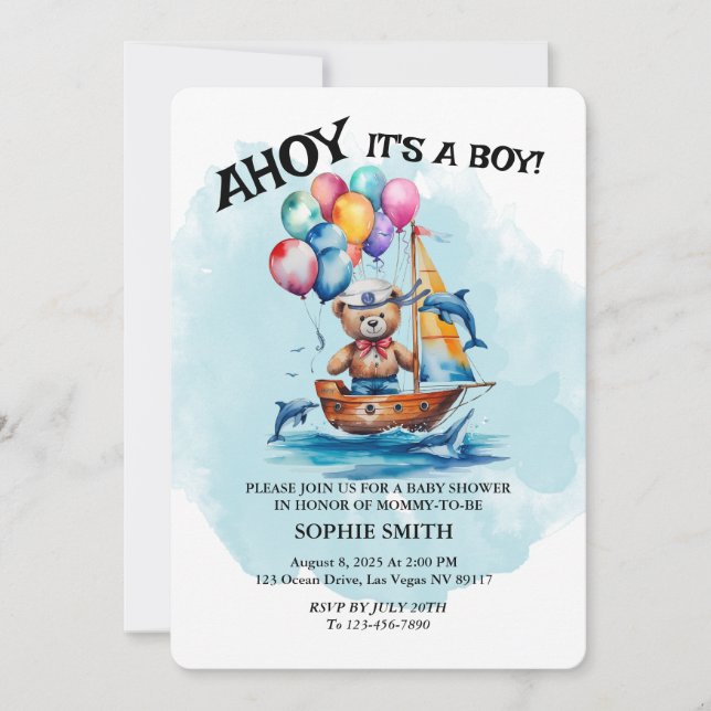 Ahoy Sailor sein a Boy Nautical Theme Kinderdusche Einladung (Vorderseite)