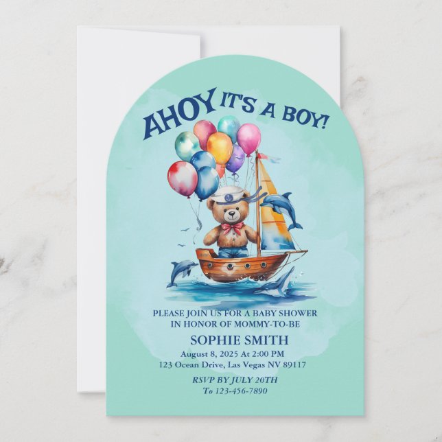 Ahoy sein a Boy Nautical Theme Kinderdusche Einladung (Vorderseite)