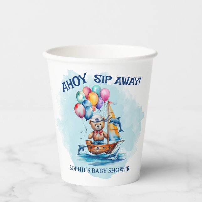 Ahoy sein a Boy Nautical Theme Kinderdusche Pappbecher (Vorderseite)
