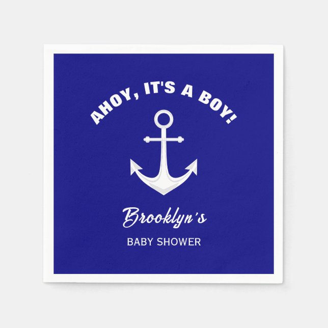 Ahoy sein a Boy Trendy Baby Dusche Navy Blue White Serviette (Vorderseite)