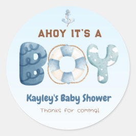 Ahoy seine a Boy Baby Dusche Gefallen Aufkleber