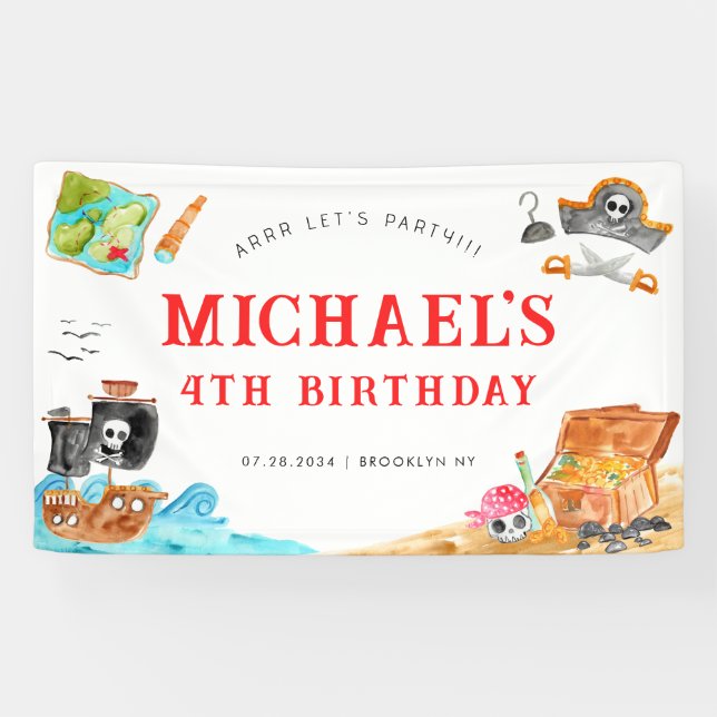 Ahoy Shipmates Treasure Hunt Ship Pirate Geburtsta Banner (Horizontal)