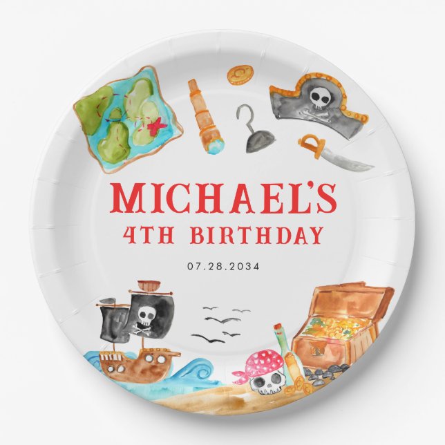 Ahoy Shipmates Treasure Hunt Ship Pirate Geburtsta Pappteller (Vorderseite)