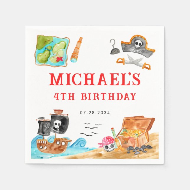 Ahoy Shipmates Treasure Hunt Ship Pirate Geburtsta Serviette (Vorderseite)