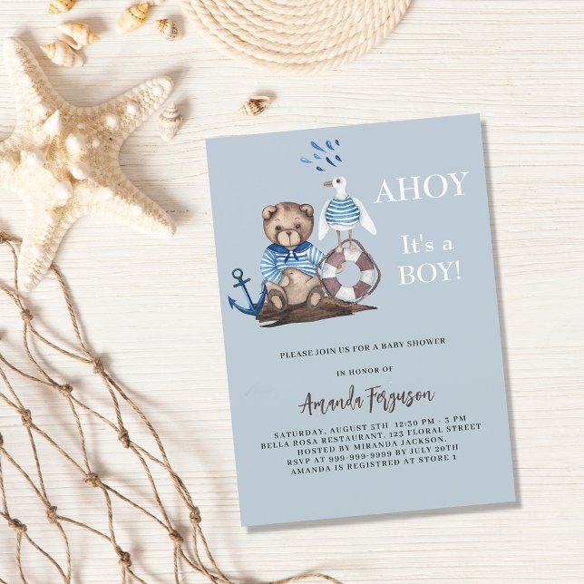 Ahoy Teddy Bärenjunge Segler LuxusBaby Dusche Einladung (Von Creator hochgeladen)