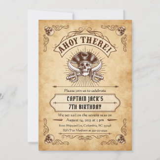 Ahoy There Pirate Birthday Einladung