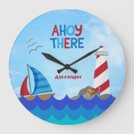 "Ahoy There" Zitat Nautical Boat Lighthouse Pirate Große Wanduhr