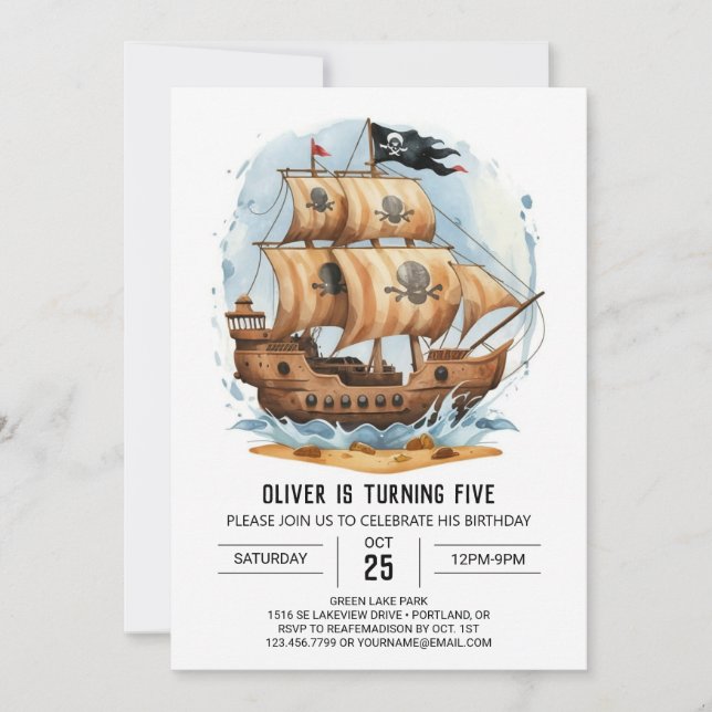 Ahoy Treasure Map Editable Pirate Birthday Einladung (Vorderseite)