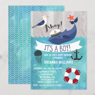 Ahoy Whale Baby Shower Einladung