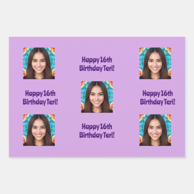 AI Art Birthday Foto Wrapping Paper Geschenkpapier Set (Vorderseite)