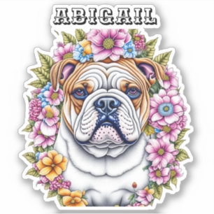 Ai Art Bulldog umgeben von Whimsikischen Blume Aufkleber