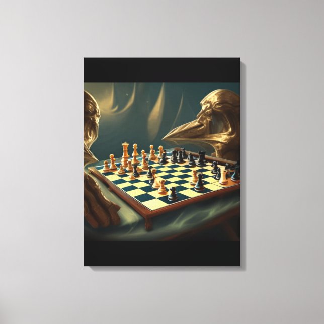 AI Art Chess Playing sich selbst 2023 Leinwanddruck (Vorderseite)
