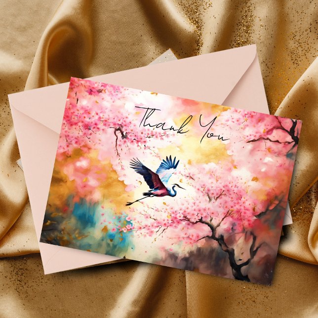 ai art crane fliegen in Kirschblüten Vielen Dank (Send heartfelt thanks with AI art crane and cherry blossom card.)