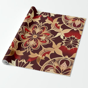 AI Art Luxe Gold Red Wrapping Paper Geschenkpapier