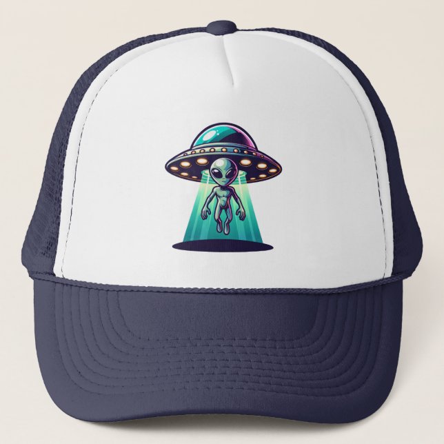 Ai Art mit UFO Eine Alien Truckerkappe (Vorderseite)