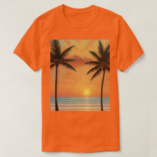 AI Art Morning Sunrise Beach Palm Tree T - Shirt