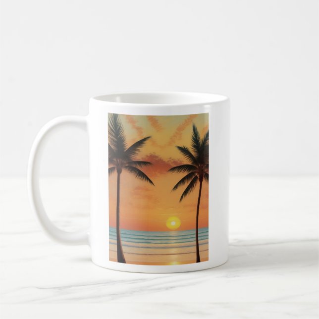 AI Art Morning Sunrise Beach Palmen Kaffeetasse (Links)