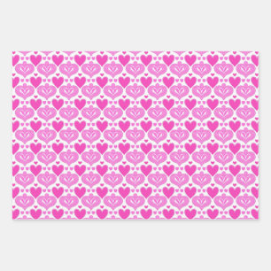 AI Art Pink Hearts White Wrapping Paper Geschenkpapier Set