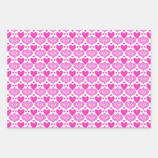 AI Art Pink Hearts White Wrapping Paper Geschenkpapier Set (Vorderseite)