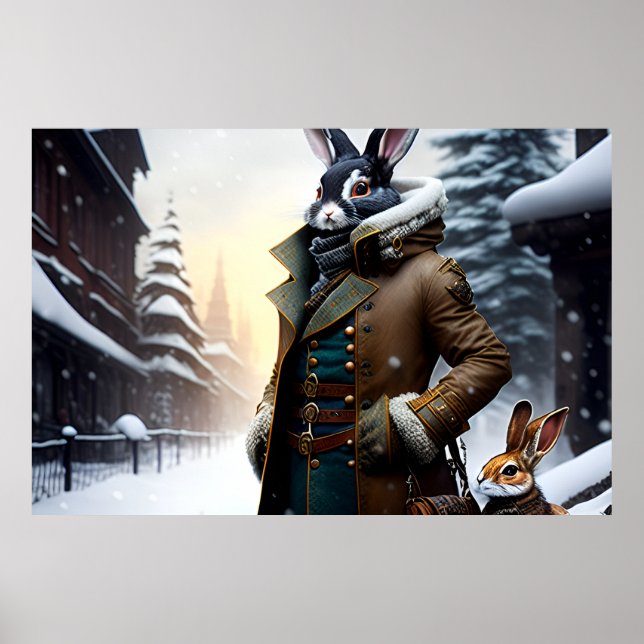 AI Art Rabbit Explorer mit seinem Sohn in einer Sc Poster (Vorne)
