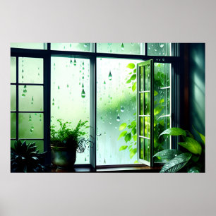 AI Art Rain View aus meinem Windows Poster