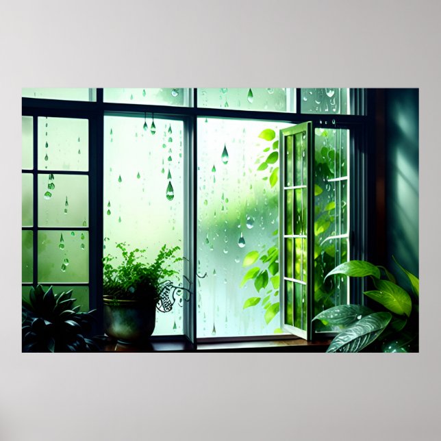 AI Art Rain View aus meinem Windows Poster (Vorne)