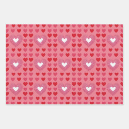 AI Art Red Pink White Hearts Pink Wrapping Paper Geschenkpapier Set