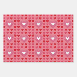 AI Art Red Pink White Hearts Pink Wrapping Paper Geschenkpapier Set
