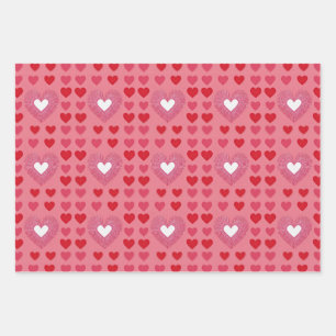 AI Art Red Pink White Hearts Pink Wrapping Paper Geschenkpapier Set