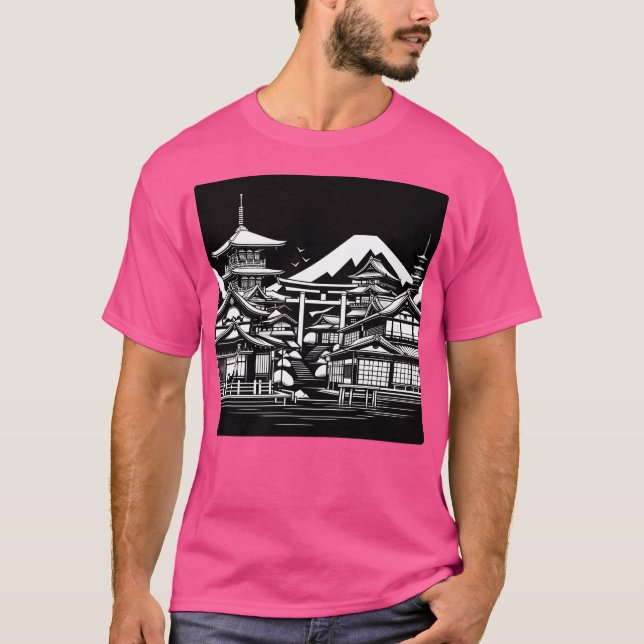 Ai Art traditionelle Kyoto-Gebäude in Schwarz-weiß T-Shirt (Vorderseite)