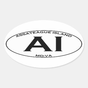 AI - Assateague Insel-Oval-Logo Ovaler Aufkleber
