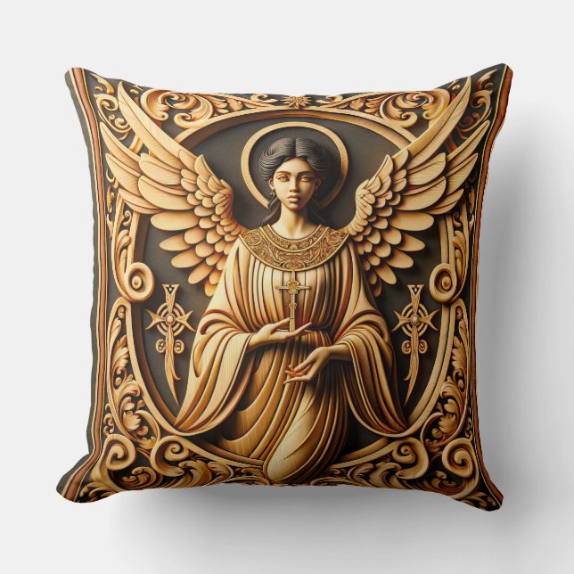 AI Beautiful Woodworked Angel Kissen (Vorderseite)
