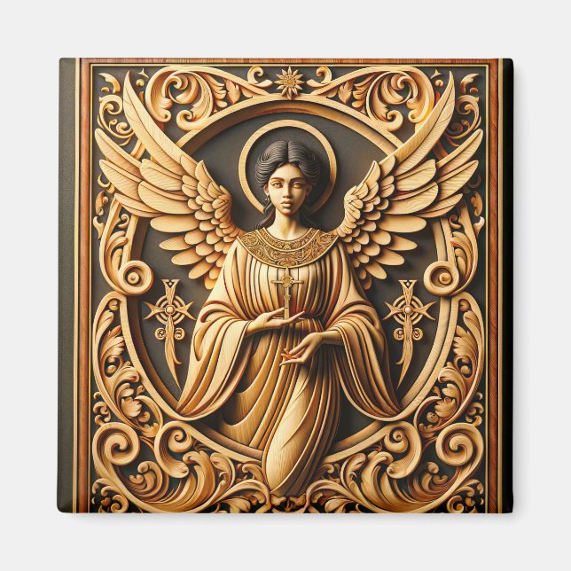 AI Beautiful Woodworked Angel Magnet (Vorne)