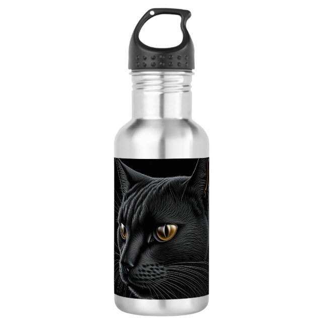 AI Black Cat mit gelben Augen Edelstahlflasche (Vorderseite)