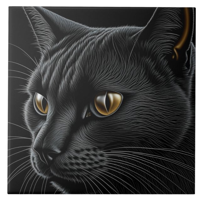 AI Black Cat mit gelben Augen Fliese (Vorderseite)