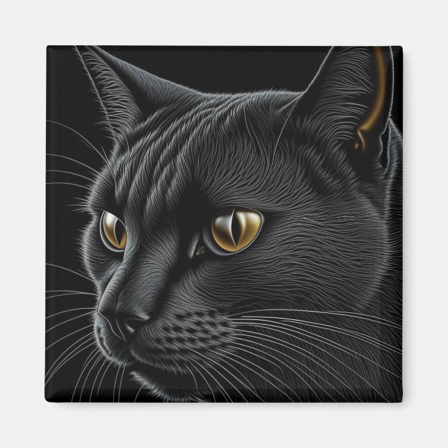 AI Black Cat mit gelben Augen Magnet (Vorne)