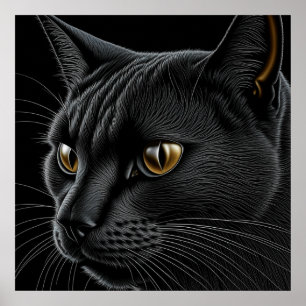 AI Black Cat mit gelben Augen Poster