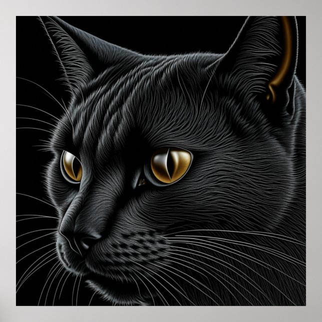 AI Black Cat mit gelben Augen Poster (Vorne)