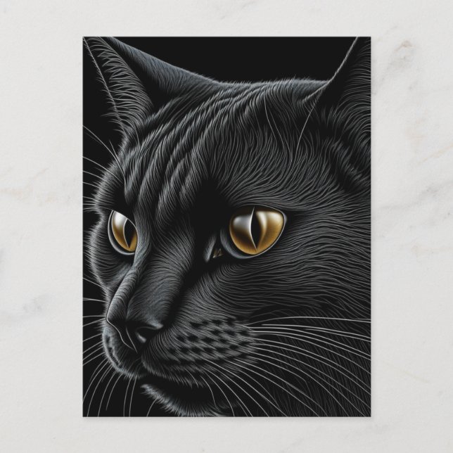 AI Black Cat mit gelben Augen Postkarte (Vorderseite)
