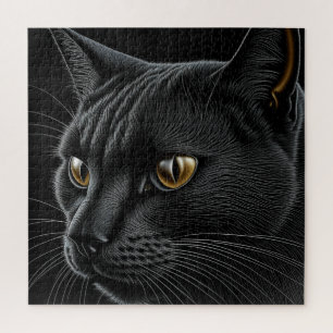 AI Black Cat mit gelben Augen Puzzle