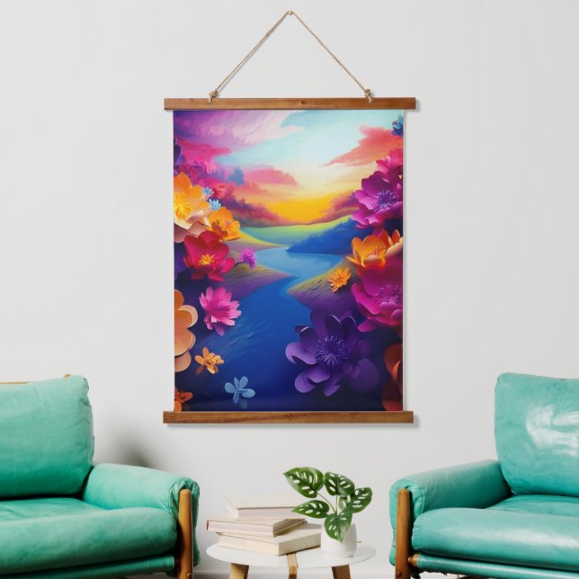 Ai Blume Design Wandteppich Mit Holzrahmen (Wohnzimmer)